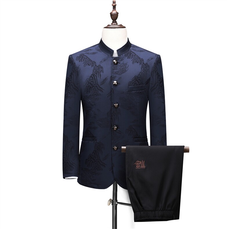 高端新款中山装西服外套男士中年风新中式休闲西服唐装套装，男装西服，钱塘723