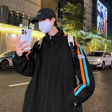 夹克男长袖拼色条纹高街帅个性2023春秋新款ins宽松外套W5037-P41，男装夹克，星座412-3