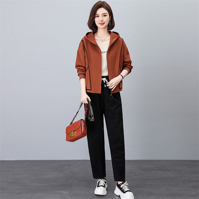 连帽卫衣套装女春秋时尚洋气妈妈装大码宽松显瘦两件套2025年新款图片