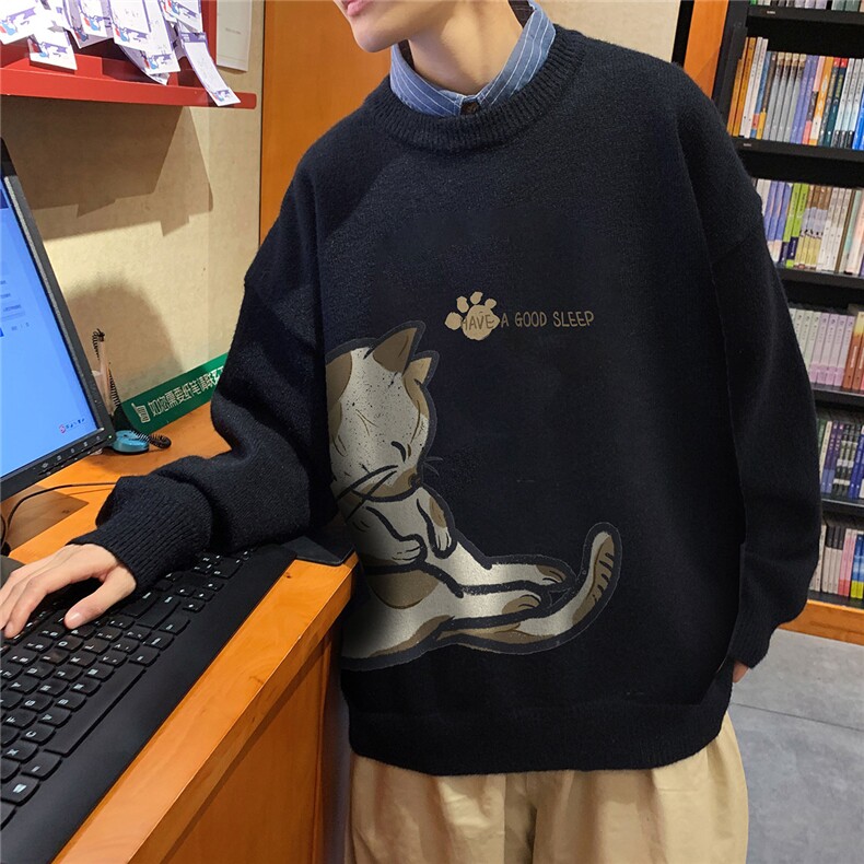 1港风圆领套头中性潮流大码M-5XL印花针织毛衣男7783P55加绒P70,男装针织衫/毛衣,星座226-2