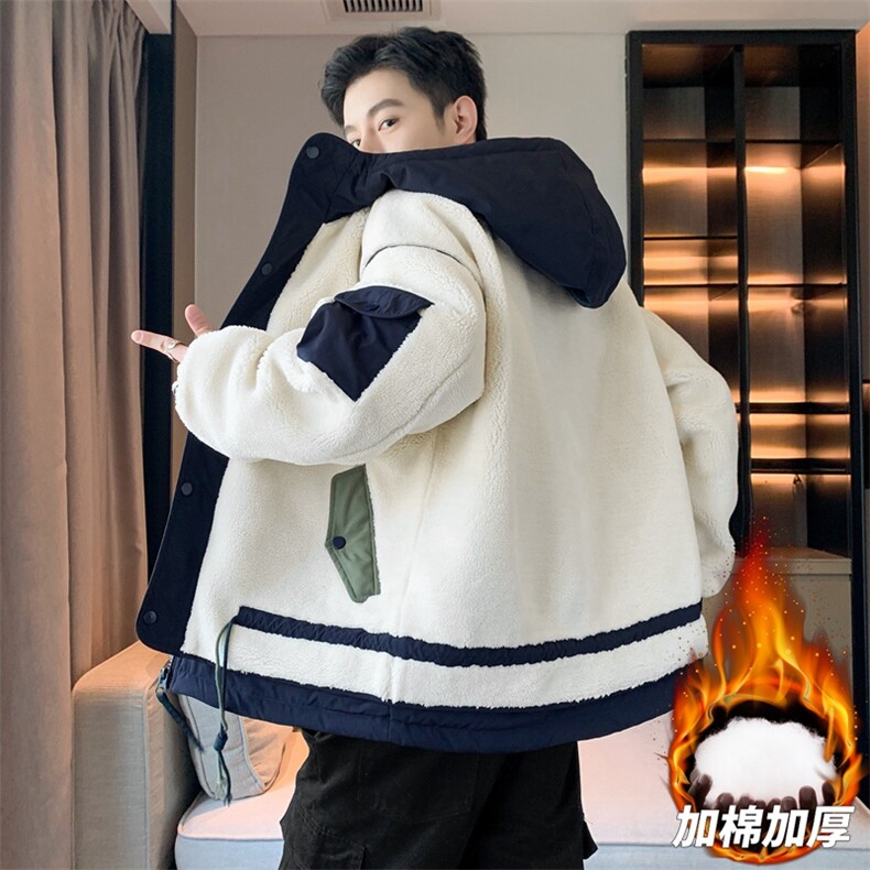 情侣棉服男士加绒加厚拼接工装保暖羊羔毛冬装外套M021-P125,男装棉衣,星座308B-2