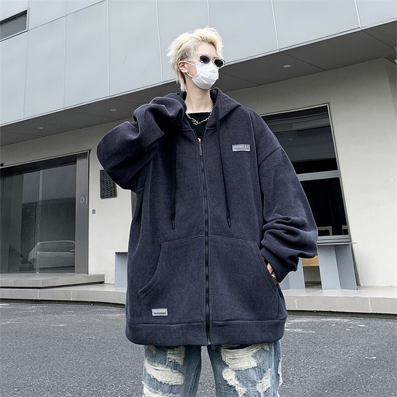 秋款男连帽开衫灯芯绒卫衣贴标休闲外套WY8037 P55图片