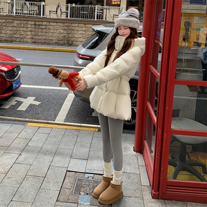 款纯色小蛮腰连帽显瘦羽绒服女（腰围可调节）图片