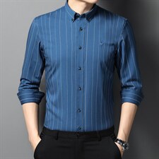 条纹衬衫长袖2023春季新款免烫男士衬衣宽松休闲潮流外套百搭服饰,男装衬衫,电商B212（原钱塘6029）