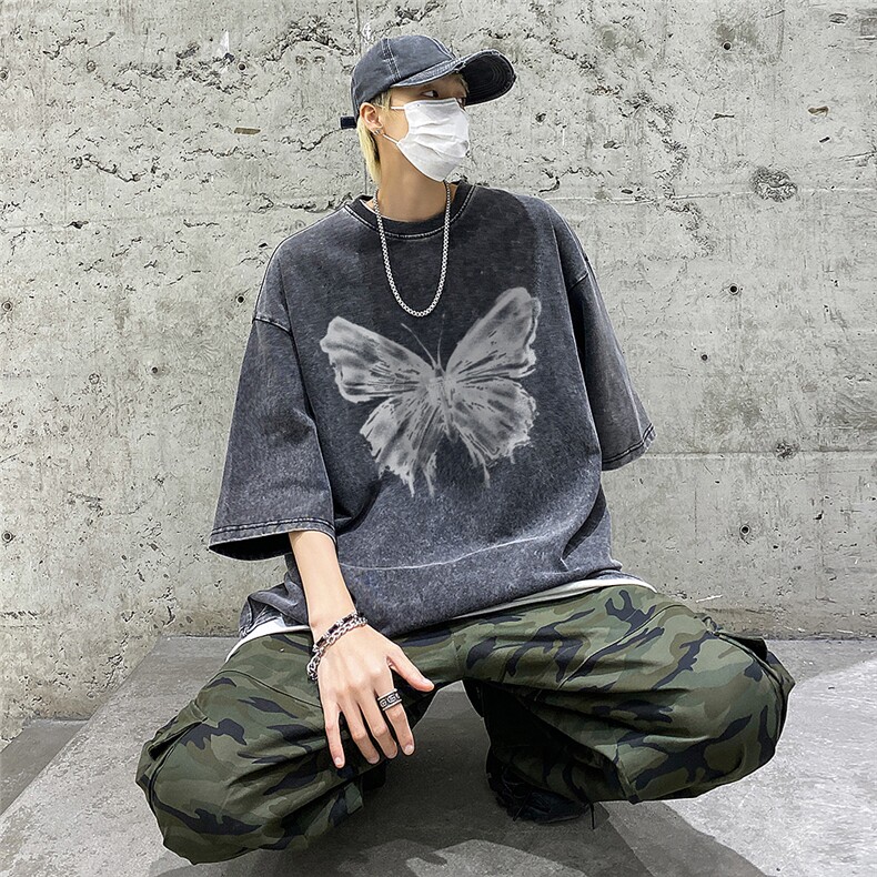 春夏新款蝴蝶印花纯棉水洗短袖T恤 XZ604-DT108-P45控58图片