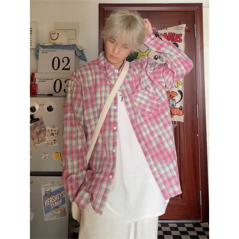 男士扎染格子衬衫2024新款QCS11P43,男装衬衫,星座1116-2