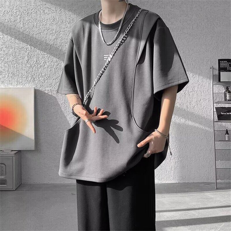 M575-P38短袖t恤男潮牌夏季宽松五分袖红潮流ins简约上衣,男装T恤,星座617A-1（原B318A）