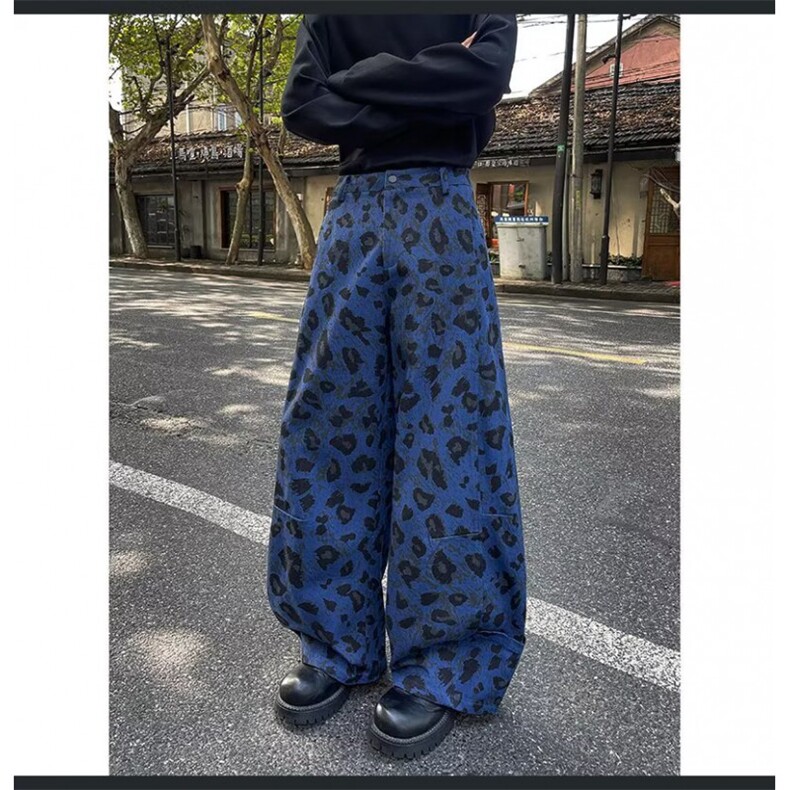 美式豹纹休闲裤女宽松显瘦百搭直筒阔腿牛仔裤潮N724-P52,男装牛仔裤,星座308B-2