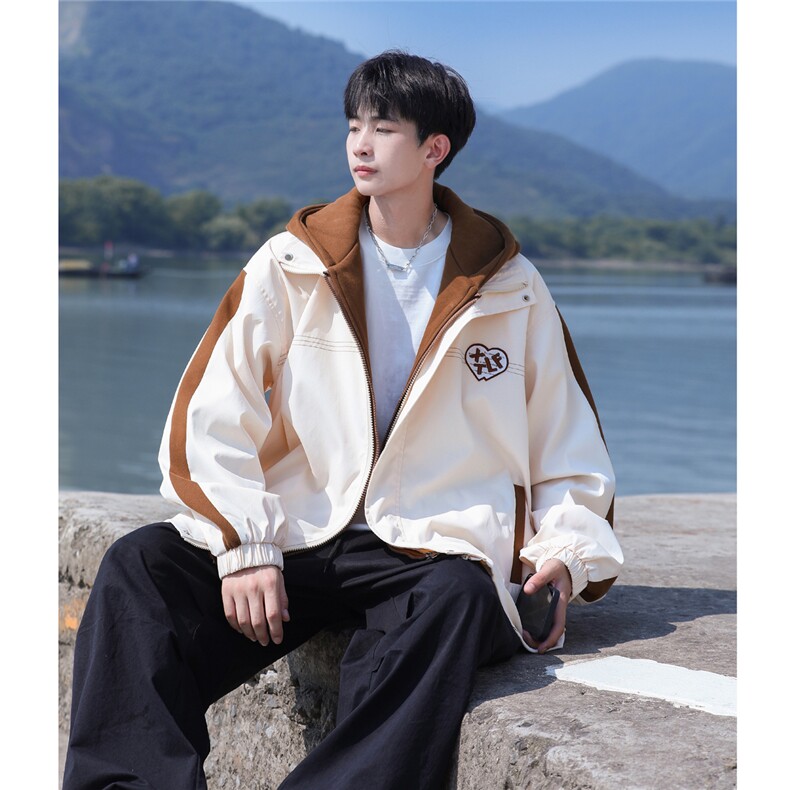 特P68控118高品质！24秋季新款工装连帽外套假两件夹克PJK237,男装夹克,电商B370