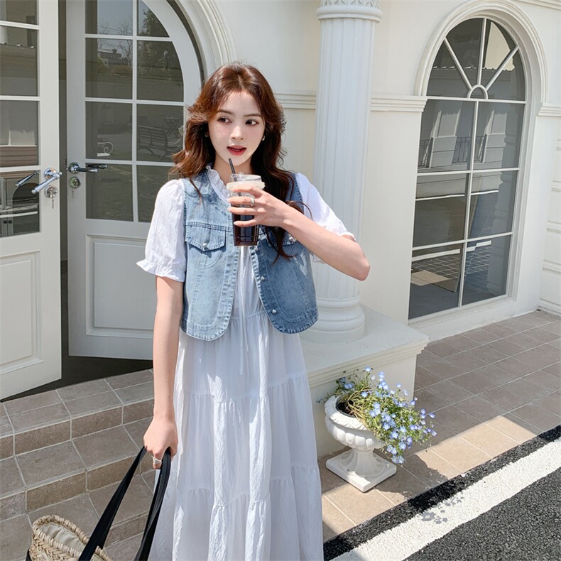 2025夏新品现货连衣裙+牛仔马甲2C256-9509-P145-K205,女装连衣裙,2C256