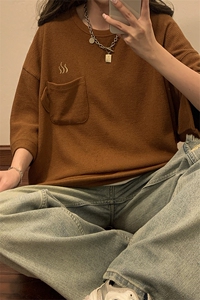 中性风华夫格短袖T恤男大码泡茶设计刺绣T恤男DT8763P40控59图片