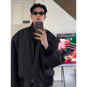 抖音得物美式潮休闲夹克春季立领纯色复古工装加厚棉服外套MF01
