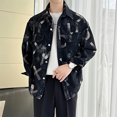 社会小伙秋季新款休闲外套日系潮流印花牛仔夹克男A8703-P88，男装夹克，电商A413
