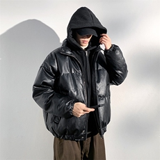 现货假两件pu皮衣棉服外套男冬季新款加厚美式高街棉衣M106-P120，男装皮衣，星座308B-2