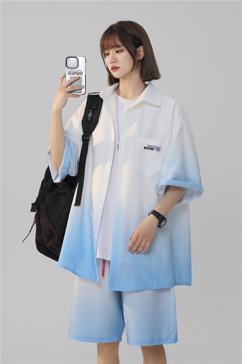 XZ-230-1TZ302夏新款中性风简约轻奢扎染渐变休闲短袖套装P75控98,男装休闲套装,星座230-1