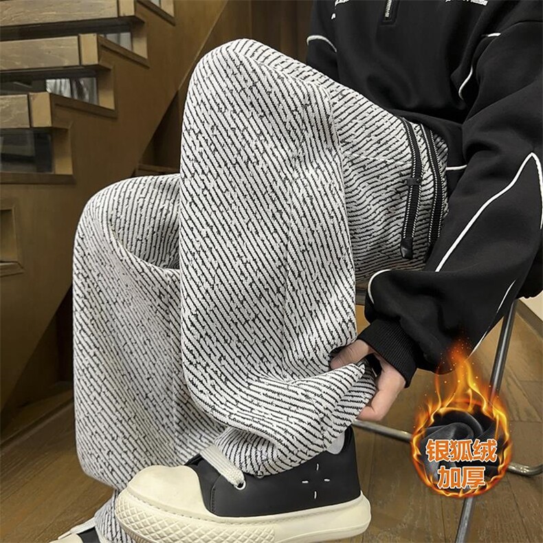 雪尼尔小香风粗花裤毛呢大码加厚斜纹阔腿裤K5691J加绒-特P48控78，男装卫衣，电商A001