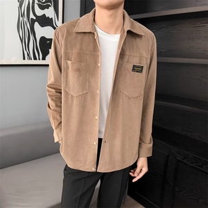 港风灯芯绒加厚长袖衬衫男春秋季新款大码衬衣外套潮牌上衣服 Y43图片