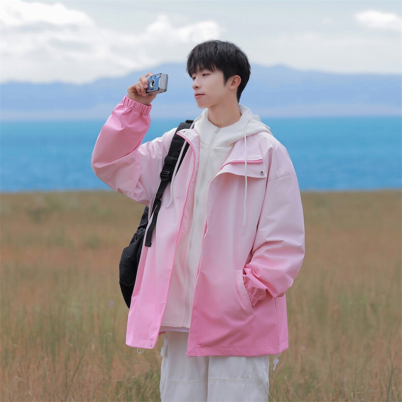 JK7833-P782025秋季新款渐变假两件连帽防水宽松夹克,男装夹克,星座109-1