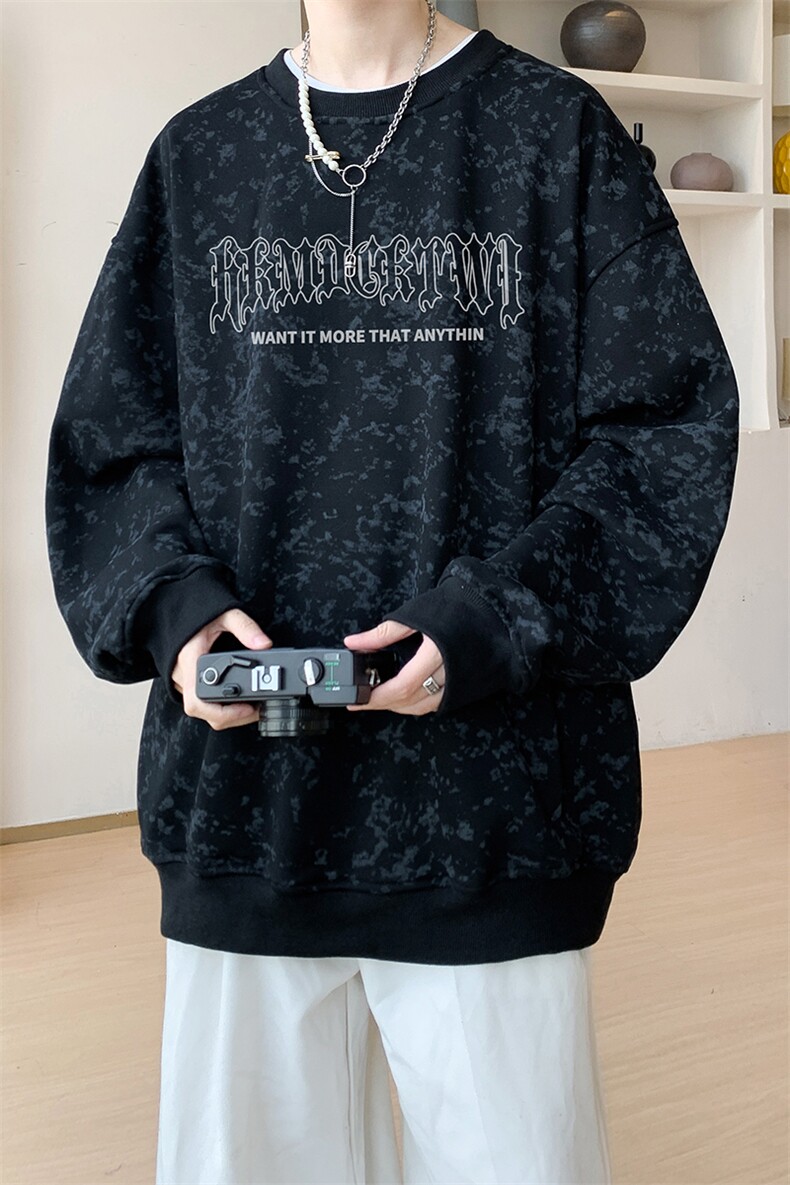 已注册/华棉内景秋冬帅气宽松扎染圆领卫衣男WY00730/P35加绒P45,男装卫衣,电商B316