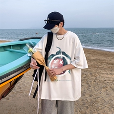 B239-1095-P25港风创意趣味水果印花夏季重磅落肩袖短袖T恤，男装T恤，星座514-2(原B239)