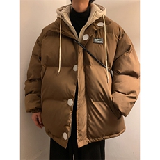假两件连帽棉衣男加厚美式复古面包服外套V8023/P88，男装棉衣，电商D202-1