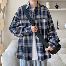 XX27-P43复古格子衬衫男士套装春秋高街宽松搭配痞帅潮牌长袖，男装休闲套装，电商B323A