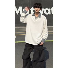 经典复古风格假两件翻领卫衣情侣款休闲港风时尚上衣HY713TP48，男装卫衣，电商A102B