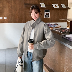 灰色设计感休闲立领外套女2026年春季新款甜酷气质超好看百搭夹克，女装短外套，2D036
