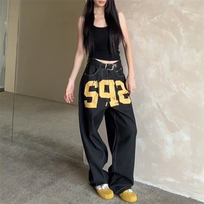 网络图现货美式复古潮流牛仔裤直筒阔腿高街休闲长裤JB382-P50,男装牛仔裤,星座715-7