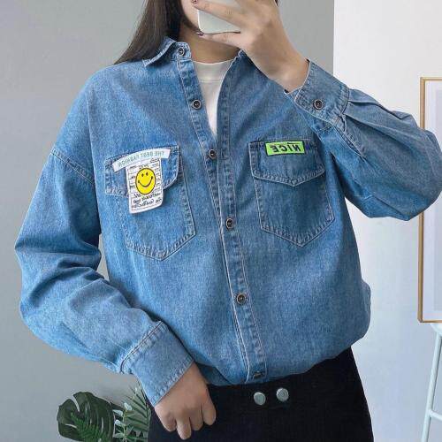 2021新款贴标牛仔衬衫，女装衬衫，中广青青
