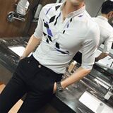 七分袖夏季青春流行潮2021年尖领衬衫印花青年休闲修身型，男装衬衫，星座419（原A233）