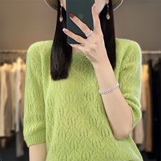 2024年秋冬季新款女时尚百搭显瘦镂空羊毛针织衫，女装羊毛衫，暖圣羊羊绒