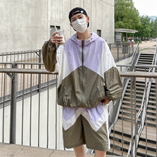 时尚连帽防晒套装男夏季运动风拼色防晒衣夹克XZ514-2-1607-P98，男装防晒衣，星座514-2(原B239)