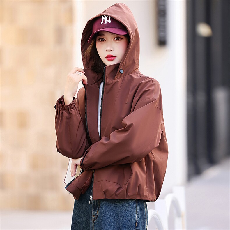 短款休闲风衣外套女2024春秋新款小个子宽松显瘦百搭连帽夹克上衣,女装短外套,木子恋