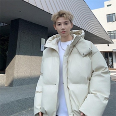 现货5W件冬季三防重磅boxy短款羽绒连帽PU皮棉衣外套防风加厚棉服，男装棉衣，电商A486
