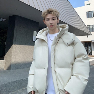 现货5W件冬季三防重磅boxy短款羽绒连帽PU皮棉衣外套防风加厚棉服