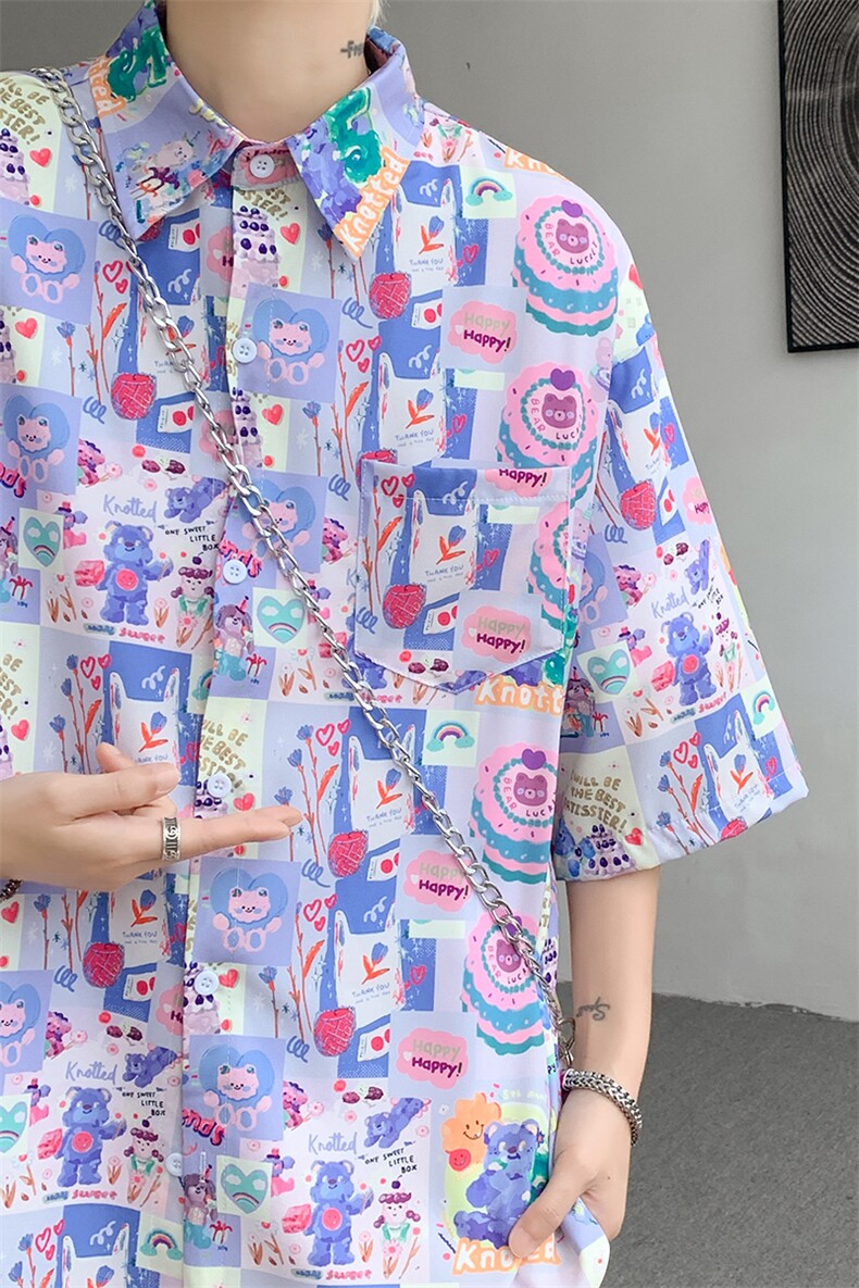 8XL-M特大码古巴领花衬衫男复古夏威夷情侣沙滩短袖衬衣CS514P35,男装衬衫,电商D206-1