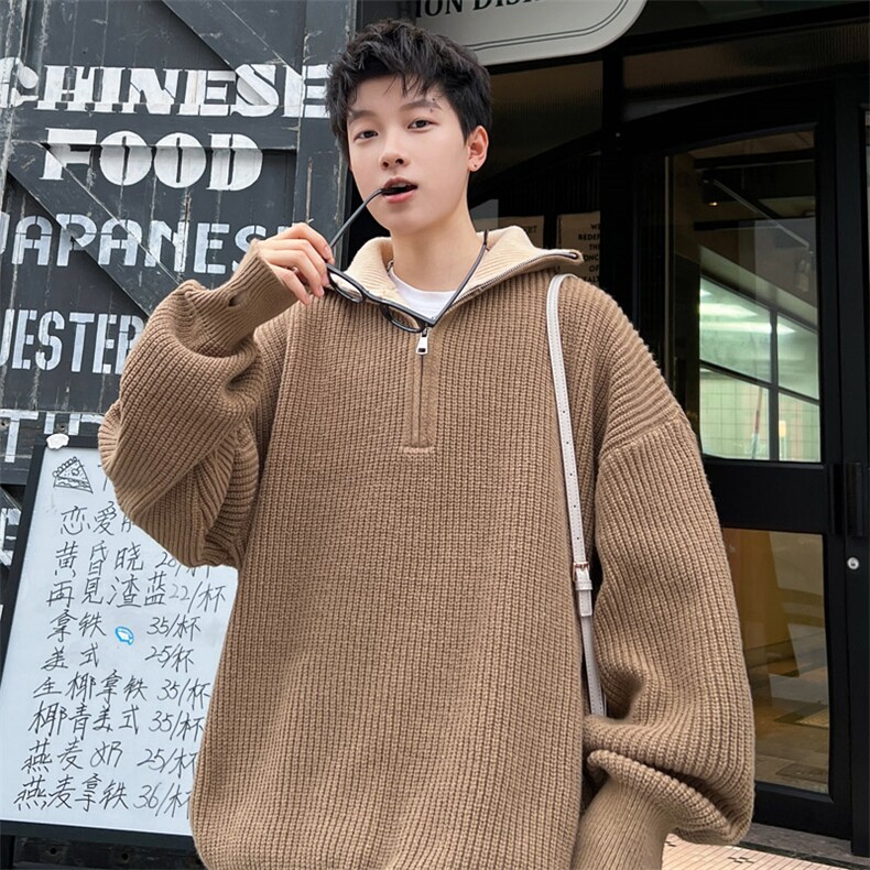！2023冬季新款男士撞色毛衣半高领立领潮流外套M901P55,男装针织衫/毛衣,电商B220
