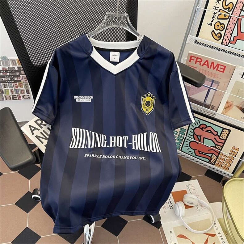 夏季美式复古条纹运动球衣短袖T恤男女宽松休闲半袖上衣ST628-P38,男装T恤,星座412-3