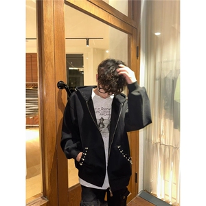美式复古珍珠连帽短款卫衣外套运动服休闲上衣潮513AWY2411P49图片