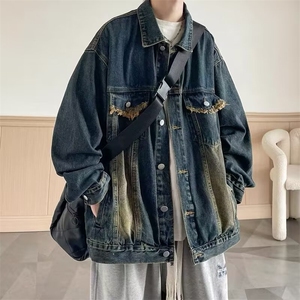 得物品质秋款男牛仔夹克渐变色流苏宽松休闲外套J002 P65图片