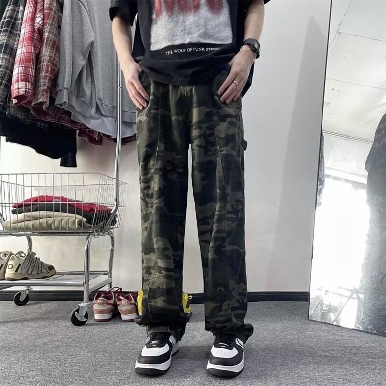 迷彩工装裤男款春夏季潮牌美式高街直筒休闲裤子潮流宽松阔腿裤,男装休闲裤,星座410-7
