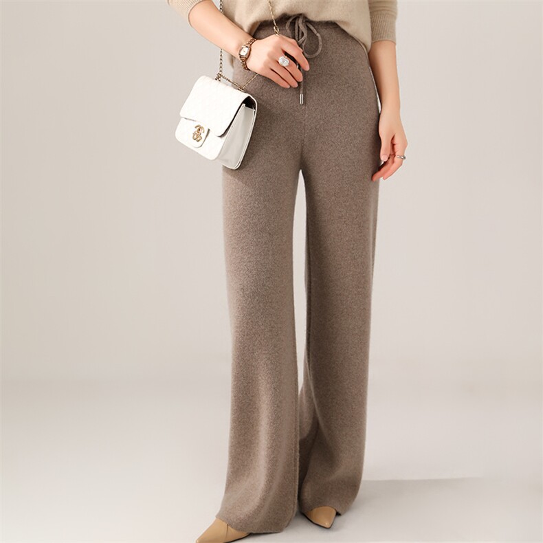 2024秋款女士高腰显瘦阔腿裤休闲百搭纯色长裤，女装休闲裤，富泽羊绒