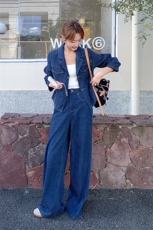 时尚穿搭慵懒风牛仔套装裤女秋季2025新款轻国风衬衫阔腿裤两件套，女装套装/套裙，2C236