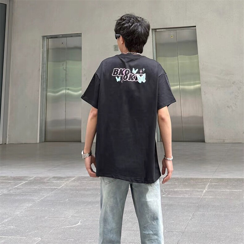 万针全刺绣工艺抖音得物高品质260克重磅纯棉双纱美式高街短袖T恤,男装T恤,电商A486