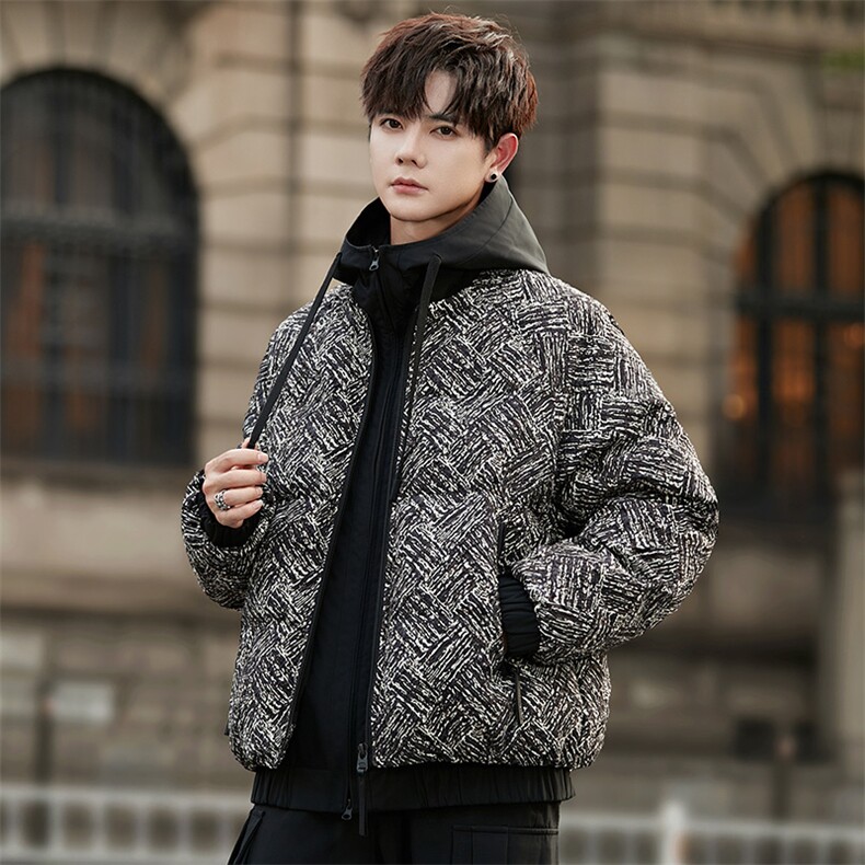 潮牌连帽羽绒服男冬季工装短款白鸭绒外套青年时尚保暖2799P480，男装羽绒服，电商A355（原A415）