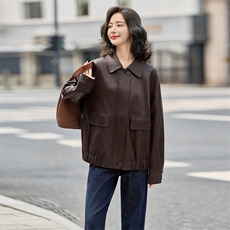 海宁皮衣女外套2025春秋新款时尚皮夹克时尚休闲宽松显瘦上衣，女装皮衣，美拉德工厂直营店