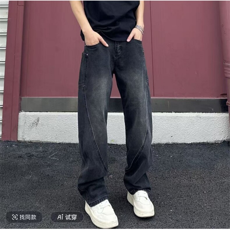抖音同款有现货工装拼接弯刀牛仔裤G139-特批38,男装牛仔裤,星座910