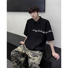 8XL-M新中式刺绣图腾短袖polo衫大码翻领T恤半袖保罗衫DX1212/P45，男装Polo衫，电商B238