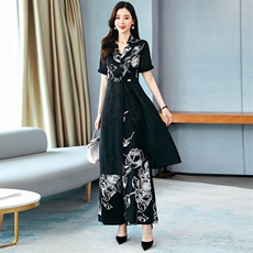 连体裤女夏装显瘦2024时髦女装新款气质阔腿时尚名媛花连衣裤套装，女装套装/套裙，天丽